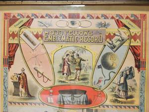 lot 216 image: Impressive Antique Color Lithograph IOOF - Oddfellows Emblematic Record