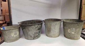 lot 230 image: Lot of 4 Primitive Antique Galvanized Metal Buckets