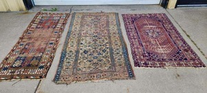 lot 231 image: Estate Lot of 3 Vintage Handmade Smaller Oriental Wool Rugs