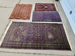 lot 232 image: Estate Lot of 4 Vintage Handmade Smaller Oriental Wool Rugs