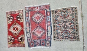 lot 233 image: Estate Lot of 3 Vintage Handmade Smaller Oriental Wool Rugs