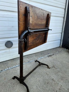 lot 240 image: Excellent Antique Cast Iron & Wood Industrial Tilt-Top Table