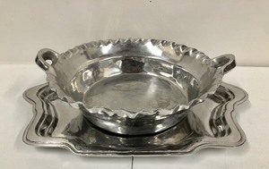 lot 149 image: HUGE Holland Boone Solid Pewter Serving Platter & Centerpiece Bowl