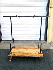 lot 161 image: Excellent Industrial Thick Natural Wood Rollable Shop Cart