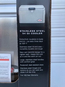 lot 166 image: Brand New COLEMAN Stainless Steel 54qt Cooler