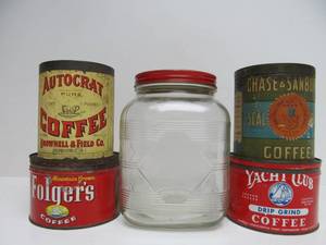 lot 11 image: Nice Lot of Vintage & Antique Advertising Coffee Tins & Jar