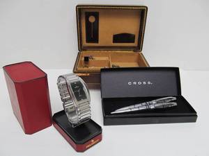 lot 30 image: Great Estate Lot including Vintage Mens Accessories Peugeot Watch & Cross Pen Set