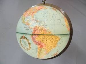 lot 73 image: Very Cool Vintage Hanging Lighted Replogle World Globe Lamp