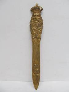 lot 86 image: Impressive Original Antique 1910 Solid Brass KREWE OF REX Mardi Gras Letter opener