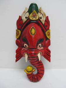 lot 145 image: Vintage Ganesha Wood Carving Wall Art Plaque