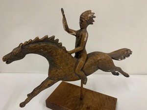 lot 304 image: Vintage Native American on Horseback Weathervane Type Statue