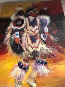 lot 246 image: LARGE & Impressive Native American Original Oil on Canvas Painting by Carlos Lopez