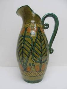lot 341 image: Mid Century Italian Pottery Hand Painted Avocado Green Pitcher 12