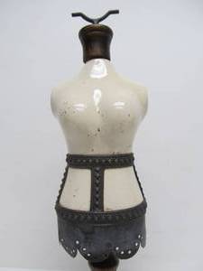 lot 342 image: Vintage Mini Porcelain Body Dress Form On Wood