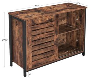 lot 236 image: VASAGLE Rustic Brown and Black Metal Sliding Door Sideboard