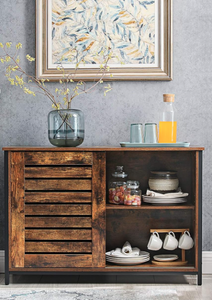 lot 239 image: VASAGLE Rustic Brown and Black Metal Sliding Door Sideboard
