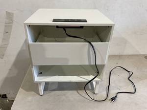 lot 267 image: White Nightstand with One Drawer, 3 Outlets, 2 USB Ports