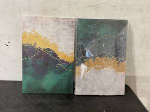 lot 111 image: Pacimo 2-Piece Set GoldGreenWhite Wall Art Canvas Prints