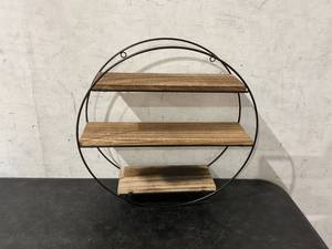 lot 112 image: TFER Black Metal and Rustic Wood Floating Shelves