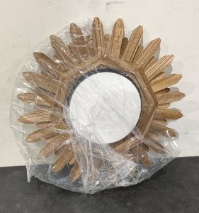 lot 128 image: Honiway 21 inch Rustic Wood Boho Aesthetic Mirror - Carbonized Black (Natural Wood Color)