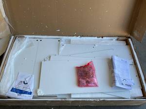 lot 165 image: Ameriwood Home London Hobby White Contemporary Craft Desk with Cubbies for Storage
