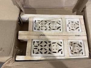 lot 91 image: Solid Wood Hand Carved Octagonal Accent Side Table - White Wash