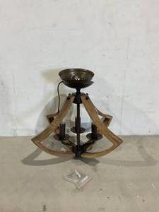 lot 96 image: Farmhouse Vintage 3-Light Chandelier - CoffeeWood