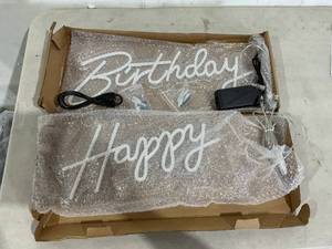 lot 356 image: ATOLS Large Warm White Neon Happy Birthday Wall Decor