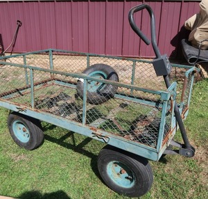 lot 74 image: BLUE METAL GARDEN WAGON PLUS MORE.