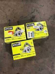 lot 30 image: RYOBI 12 -Amps 4 in. Blade Corded Wet Tile Saw Customer  Returns See Pictures