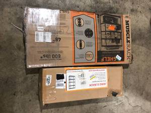 lot 31 image: Lot of 2 Assorted Garage Storage Shelving Customer  Returns See Pictures