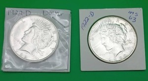 Two 1922 Peace Silver Dollars