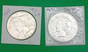 Two 1922 Peace Silver Dollars