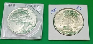 Two 1923 Peace Silver Dollars