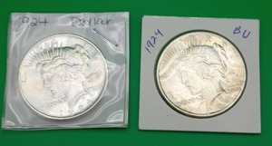 Two 1924 Peace Silver Dollars