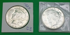 Two 1925 Peace Silver Dollars