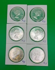 Six 1962 Canadian Silver Dollars