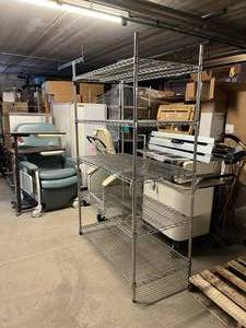lot 56 image: MSRP $700&nbspMetro Super Erecta Wire Adjustable Shelving Unit  Chrome - 5 Shelves - 74x24x48 - Good Condition