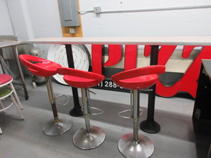 lot 803 image: SNACK BAR TABLE WITH 3 STOOLS