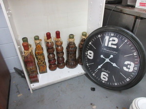 lot 839 image: CLOCK AND DECORATIVE BOTTLES
