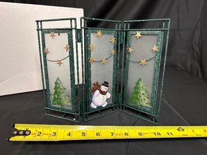6 Green Triple Screen Snowman Tea Light Candle Holder