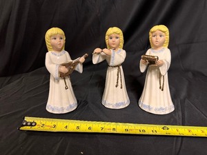 3 Hand Painted Choir Angels in White Robes with Gold Instruments