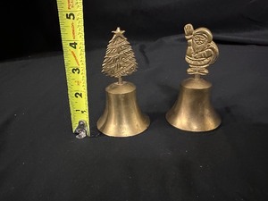 Two Etched Solid Brass Vintage Christmas Bells