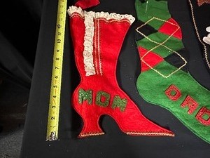 Handmade Vintage Mom & Dad Christmas Stockings, Large Handmade Christmas Stocking and Brick Corrugated Boarder