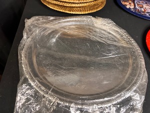 4 Wicker Chargers, 2 Christmas Platters and 1 Silver Plated Platter