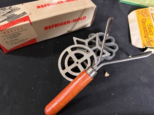 Vintage Kitchen Tools - Krumkake Iron, Potato Cutter, Refrigerator Mold, Cake Decorating Sets
