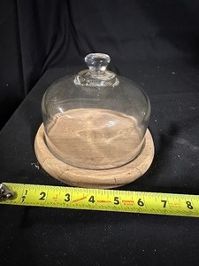 Vintage Glass Cloche with Wood Base Cheese BoardDomed Covered Cheese Plate
