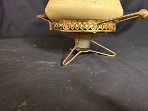 Vintage Mid Century Bauer Pottery Casserole on Atomic Stand - Speckled Yellow & White