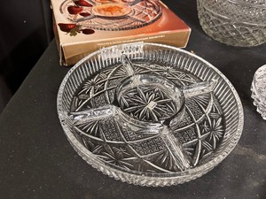 Variety of Crystal Serving Pieces - Bowls, Relish Trays, Covered Candy Dish, Cup