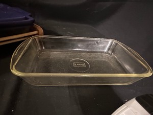 Two Glass Baking Dishes and Wood Trivet
